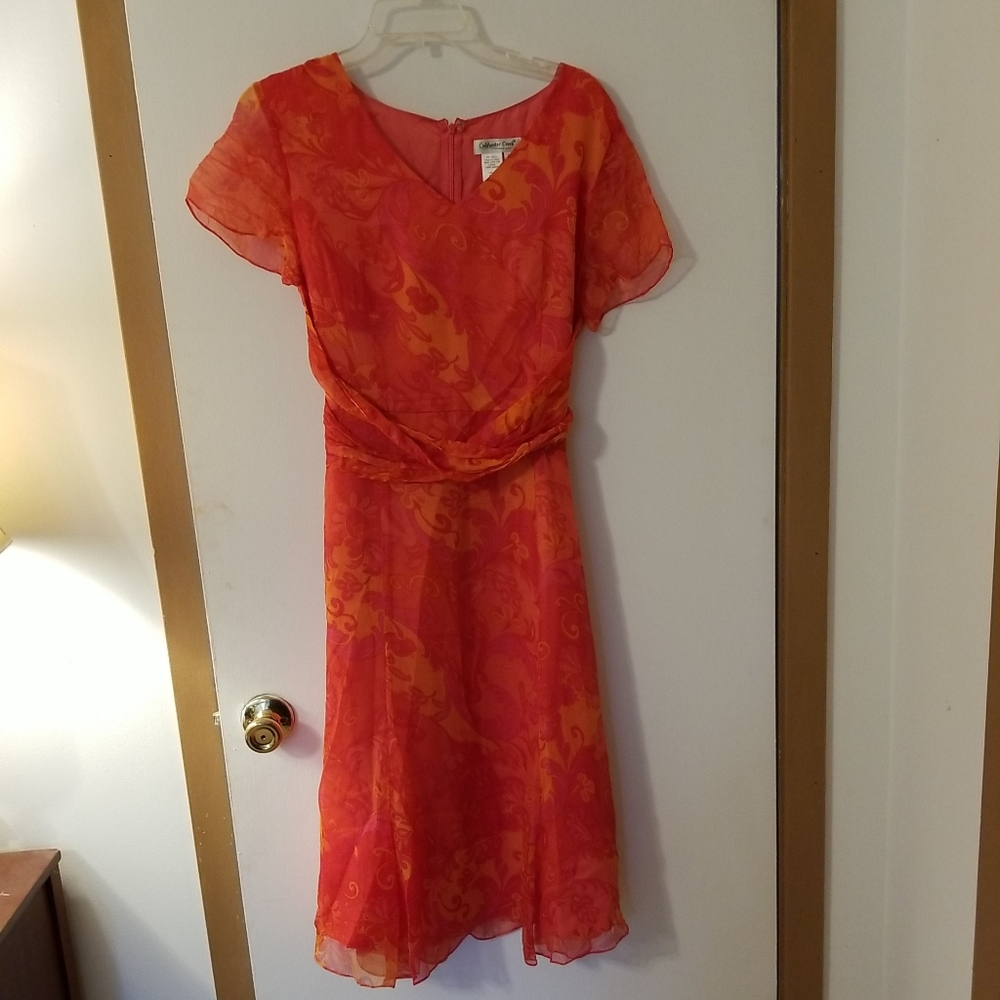 Cold water creek sz 12 flowing dress orange coral